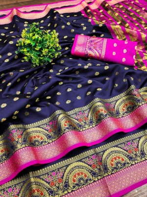 Bansari Textiles Woven Banarasi Jacquard, Cotton Silk Saree(Purple, Blue)