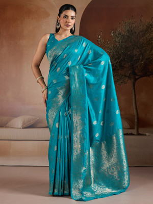 Sareemall Printed Banarasi Silk Blend Saree(Light Blue)