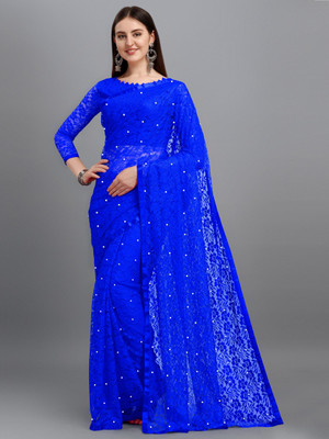 FoogFeb Self Design Bollywood Net Saree(Blue)