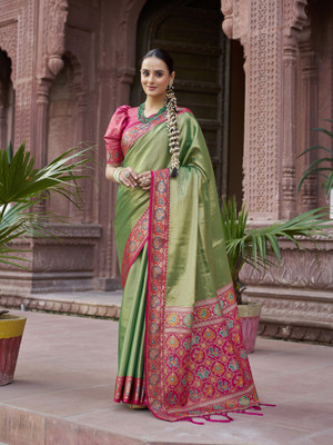 Elora Solid/Plain Banarasi Tissue Saree(Green)