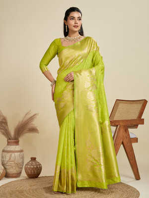 Tasrika Woven Banarasi Cotton Silk Saree(Light Green)