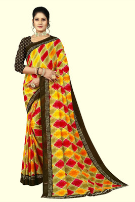 RUNAYA NX Printed Daily Wear Georgette Saree(Brown)