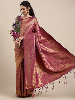 Divastri Woven Banarasi Silk Blend Saree(Purple)