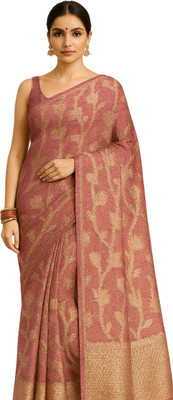EZIESHREE Printed Daily Wear Cotton Silk Saree(Pink)