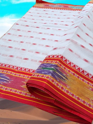 Happy Creation Woven Tant Cotton Blend Saree(White)