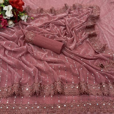 ARYA Self Design Bollywood Lycra Blend Saree(Pink)