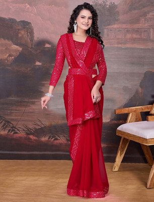SOMVATI Embellished Bollywood Georgette Saree(Red)