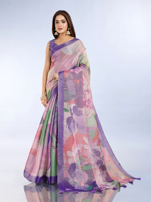 BINAKA FASHION Digital Print Daily Wear Jacquard, Cotton Linen Saree(Multicolor)