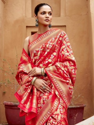 ANOUK Woven Banarasi Silk Blend Saree(Red)