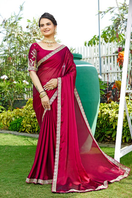 K 5 FASHION Solid/Plain Bollywood Chiffon Saree(Maroon)