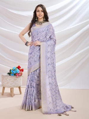 RekhaManiyar Printed Bollywood Tissue Saree(Multicolor)