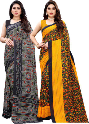 ANIRAV Printed Daily Wear Georgette Saree(Pack of 2, Multicolor)