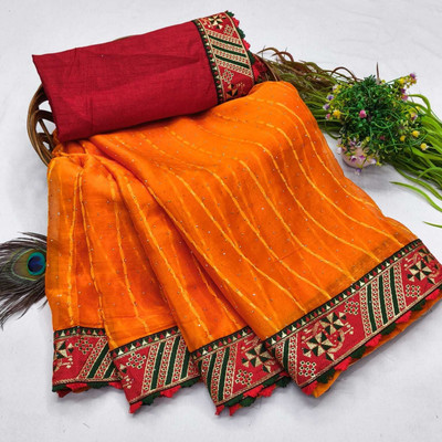 Anjali textile Striped, Embroidered Sambalpuri Chiffon Saree(Green)