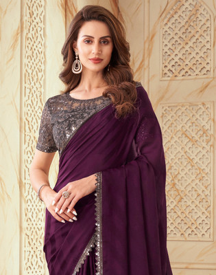 Satrani Woven, Embellished, Self Design Bollywood Chiffon Saree(Purple, Grey)