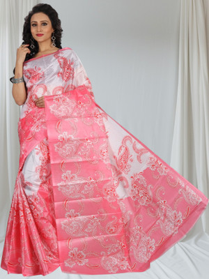 Grubstaker Printed Banarasi Tussar Silk Saree(Pink)
