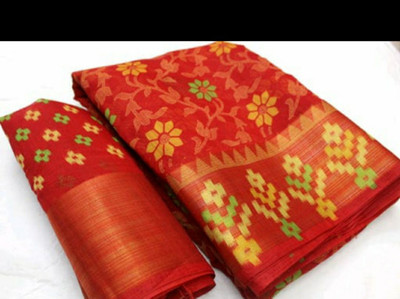 Jaydeep Sarees Printed Patola Brasso Saree(Red)