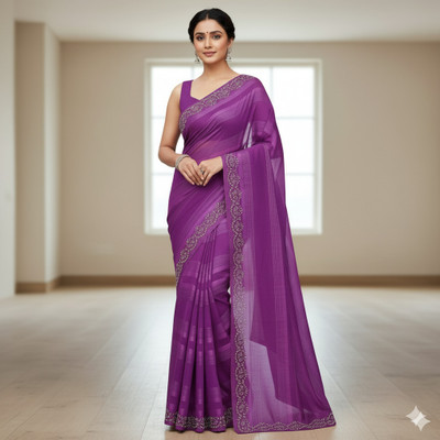 sarres Self Design, Embellished Bollywood Georgette Saree(Purple)