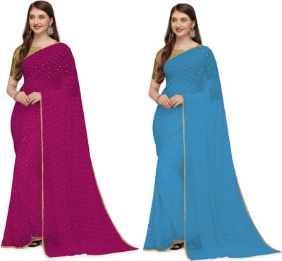 Prutha Fashions Solid/Plain Daily Wear Chiffon, Georgette Saree(Light Blue, Pink)