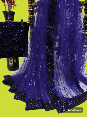 Praneshfab Self Design Bollywood Net Saree(Dark Blue)