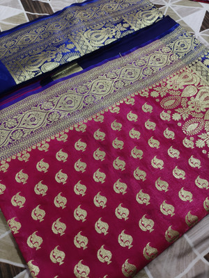 NISA silk creation Embellished Banarasi Silk Blend Saree(Pink)