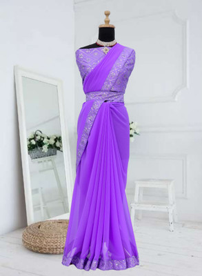 Kalavrit Creation Embroidered Bollywood Georgette Saree(Purple)