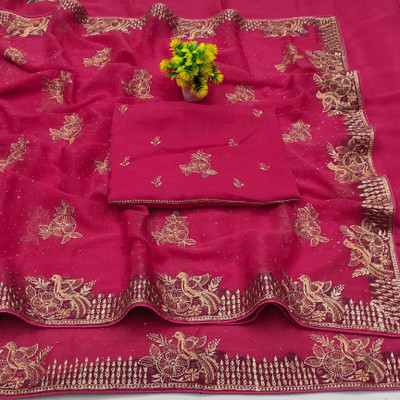 Jai vastralaya Embroidered Bollywood Chiffon Saree(Pink)