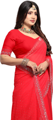 SOJITRA IMPEX Embellished Kanjivaram Georgette Saree(Red)