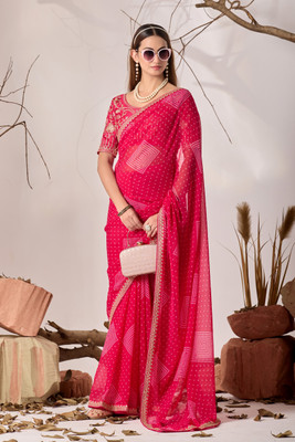 NERTA BOUTIQUE Printed, Self Design, Solid/Plain Bollywood Georgette Saree(Pink)