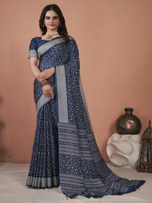 Sareemall Printed Daily Wear Silk Blend Saree(Dark Blue)