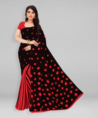 kashvi sarees Printed Daily Wear Georgette Saree(Red, Black)