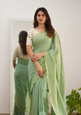 Nivaasa Solid/Plain Handloom Pure Cotton Saree(Light Green)