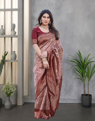 YASHIKA Printed Kanjivaram Silk Blend Saree(Maroon)