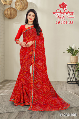 Ranisatiya Creation Printed Bandhani Georgette Saree(Red)