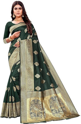 SHRIMAY Woven Kanjivaram Silk Blend Saree(Green)