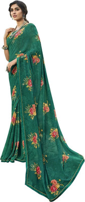ROOP SUNDARI SAREES Floral Print, Printed Bollywood Georgette Saree(Dark Green, Mustard)