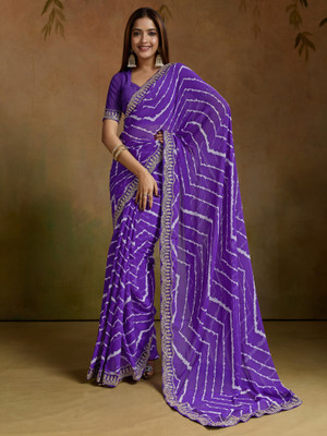 Sareemall Printed Leheria Georgette Saree(Purple)