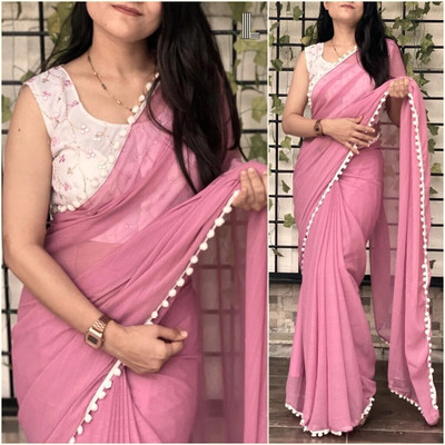 HouseOfCommon Solid/Plain Bollywood Viscose Rayon Saree(Pink)