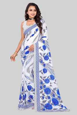 Leelavati Embroidered Bollywood Georgette Saree(White, Blue)