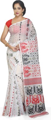 BENGAL HANDLOOM Woven Jamdani Cotton Silk Saree(White)