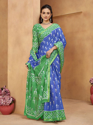 all about you Printed Daily Wear Silk Blend Saree(Blue)