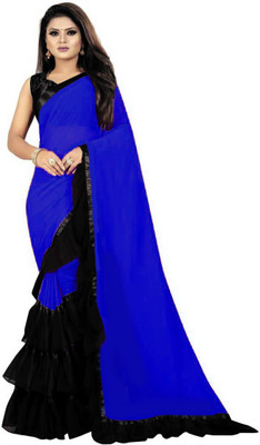 LIMTD Solid/Plain Bollywood Georgette Saree(Blue)