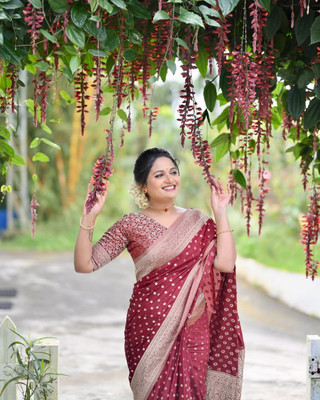 NIRLABH Striped Banarasi Pure Silk Saree(Maroon)