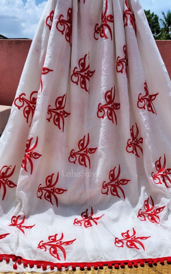 LahaSareePalace Printed Handloom Khadi Saree(Pack of 2, White, Red)