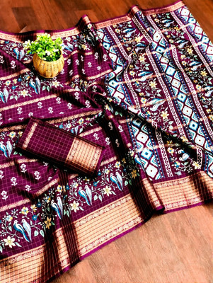 Sanjana Silks Printed Bollywood Silk Blend Saree(Magenta)