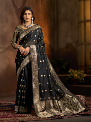 SWORNOF Embellished Bollywood Linen Saree(Black)