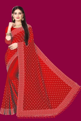 rudraCreation Embellished Bhagalpuri Georgette, Chanderi Saree(Red)