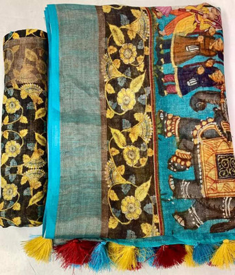 Arpita Fashion Digital Print, Floral Print Bollywood Linen Saree(Multicolor)