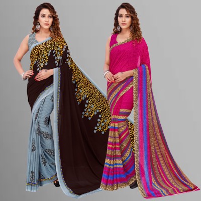 Anand Sarees Floral Print Daily Wear Georgette Saree(Pack of 2, Brown, Magenta)