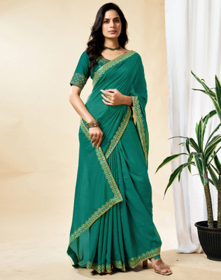 Divastri Embroidered, Embellished Bollywood Silk Blend, Cotton Silk Saree(Blue)