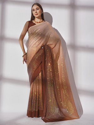 Kalista Embellished Bollywood Georgette Saree(Brown)